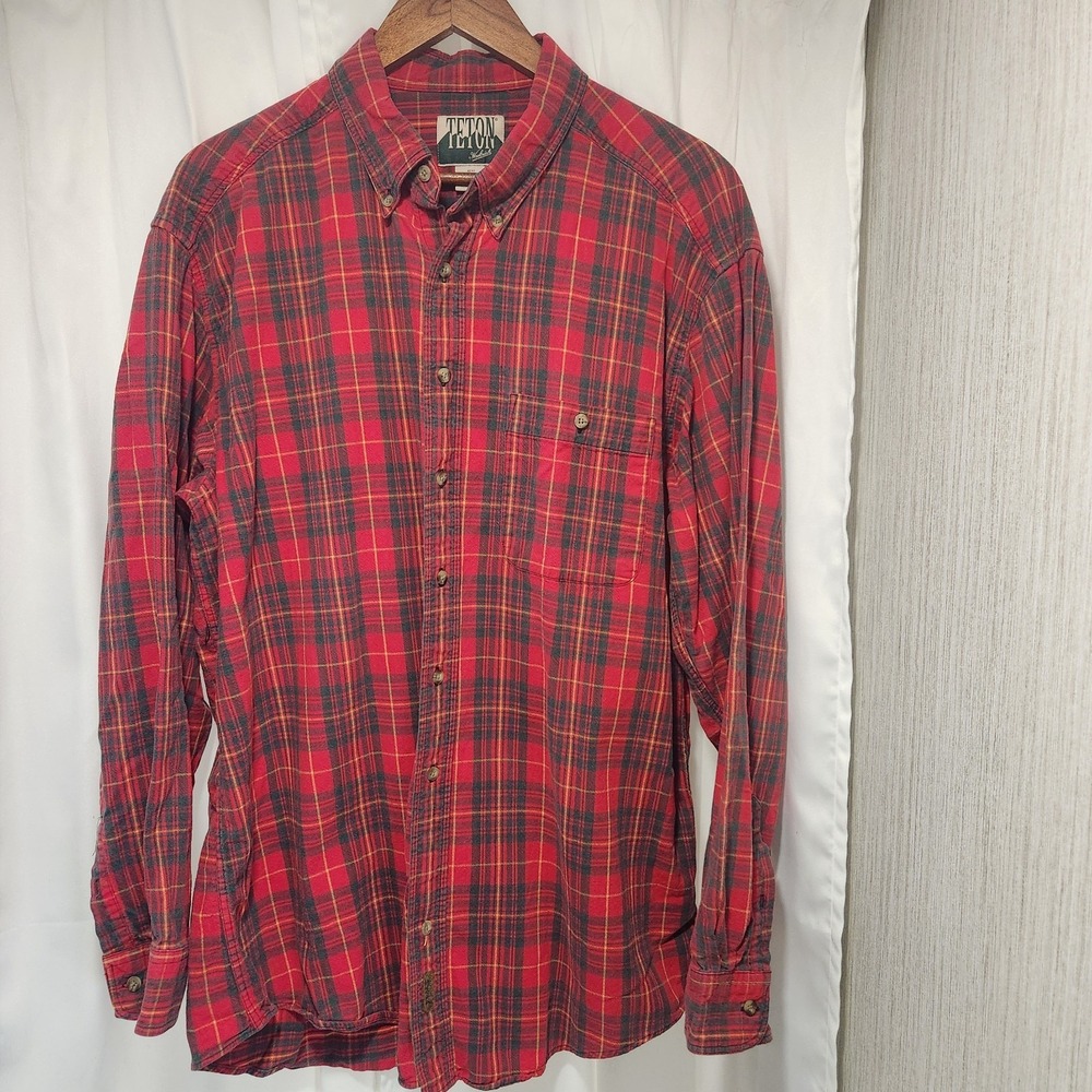 Teton By Woolrich Flannel Plaid Button Down Shirt Men's XLarge Cozy Cabin‎ Vibes